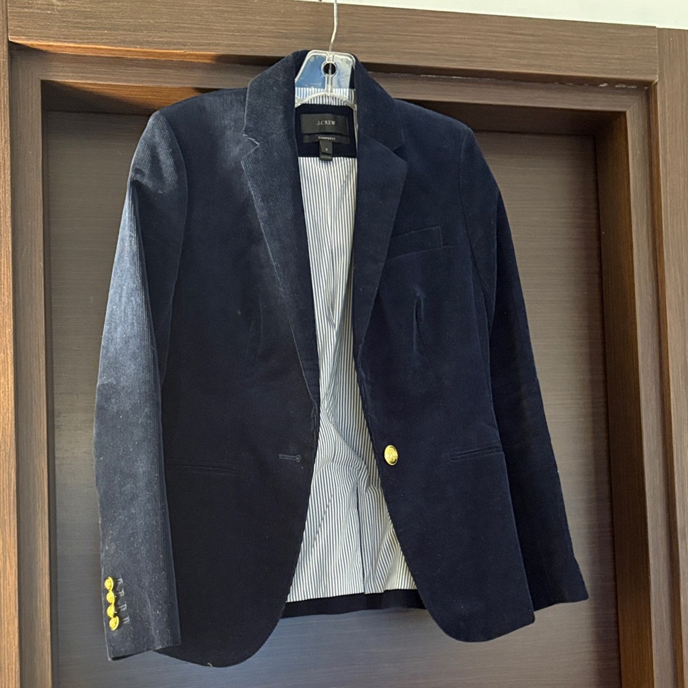 Women’s Navy Corduroy Blazer with Gold Accent Buttons